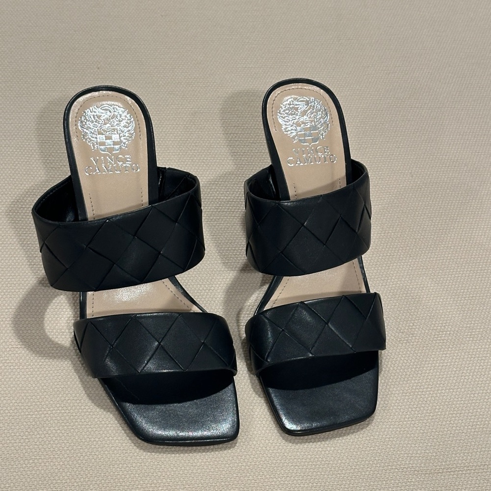 Vince Camuto Black Woven Double-Strap Slide Heels